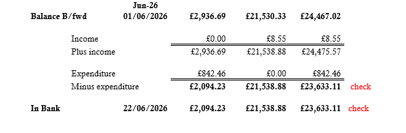 Bank recon june 2026